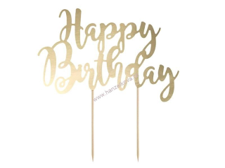 PartyDeco zápich na dort zlatý Happy Birthday