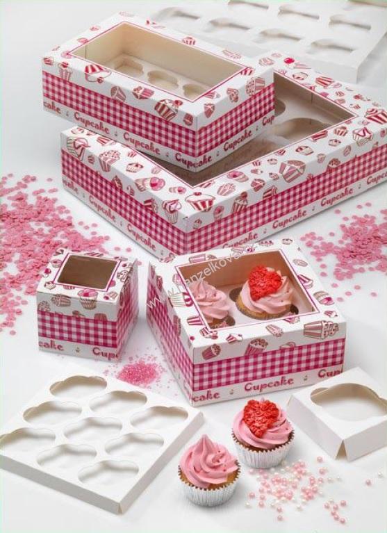 Krabička na muffiny bílo-růžová s cupcakes na 6 ks