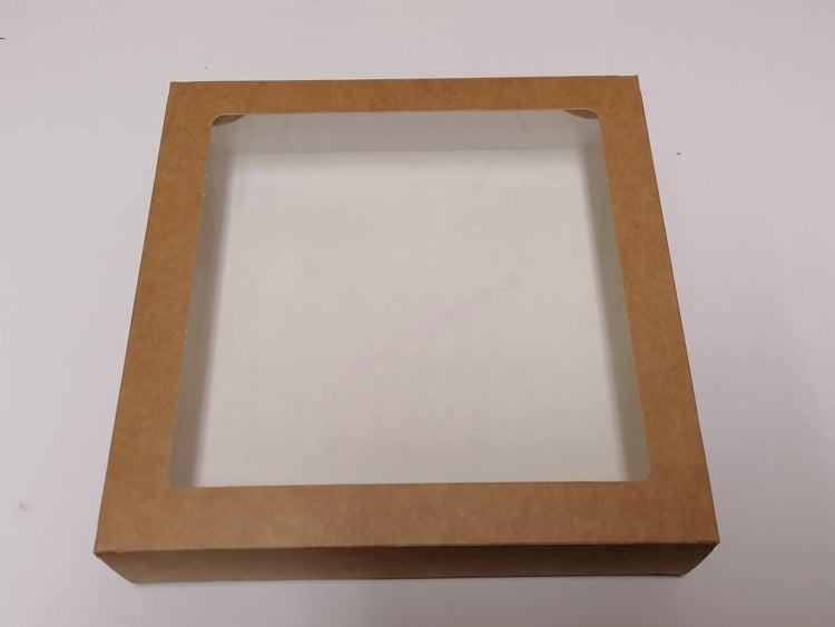 Krabice na cukroví s průzorem 200x200 v.55mm kraft hnědý