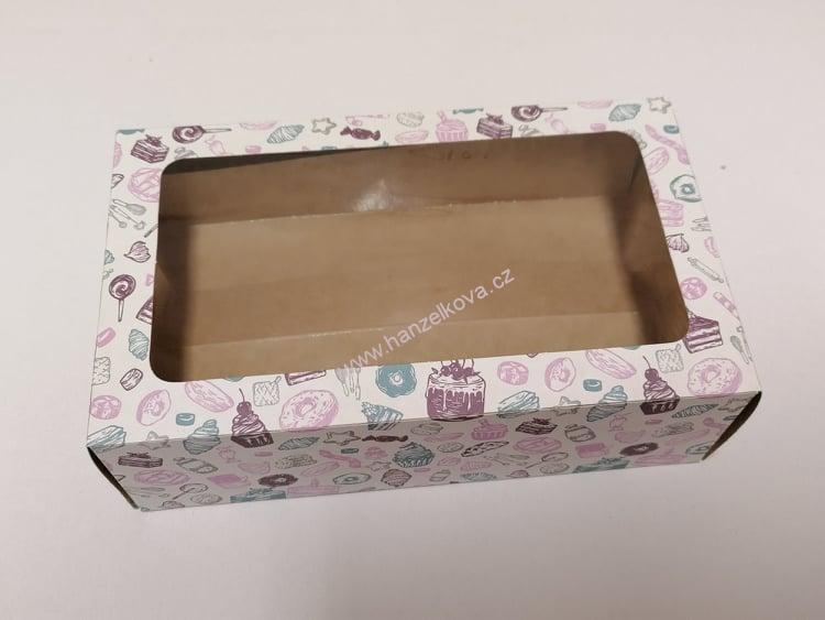 Krabice ECO na 12 makronek vysouvací s průzorem, dekor Sweet
