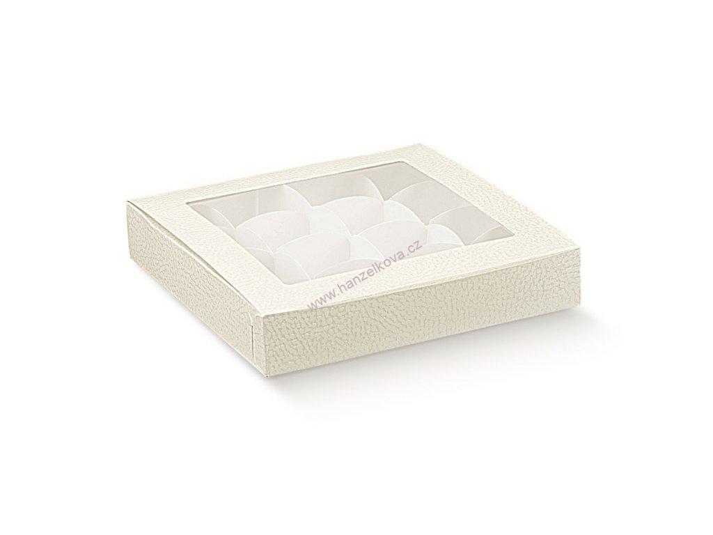 Krabička na pralinky bílá kůže 160x160x30 s mřížkou