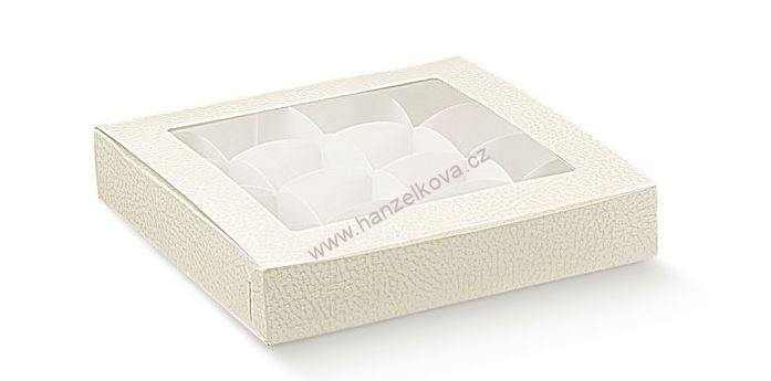 Krabička na pralinky bílá kůže 240x160x30mm s mřížkou