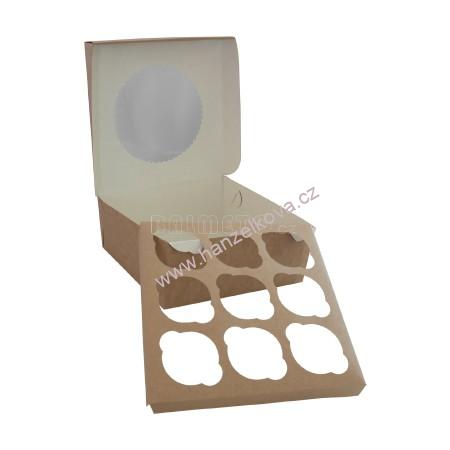 Krabice s okénkem PAP 250x250 v.100mm na 9 muffinů kraft hnědý