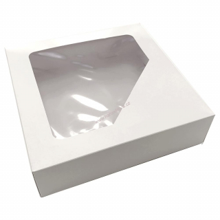 Krabice na zákusky bílá s okénkem 26,5x26,5x12cm