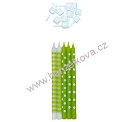 Svíčky s puntíky/proužky - zelené