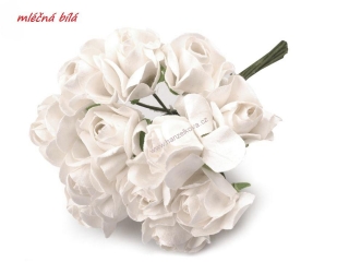 Růže na drátku mléčná bílá - polotovar na vývazky Ø20 mm
