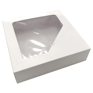 Krabice na zákusky bílá s okénkem 22x22x6cm