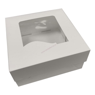 Krabice na zákusky bílá s okénkem 18x18x9,5cm