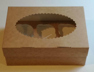 Krabice s okénkem PAP 250x170 v.100mm na 6 muffinů kraft hnědý