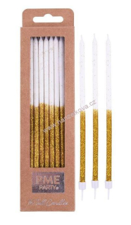 Svíčky - Dlouhé bílo-zlaté 16ks PME